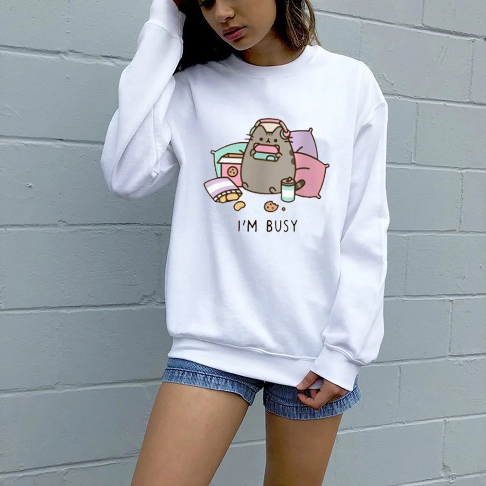 Kawaii Pusheen Cat Harajuku забавные мультяшные толстовки женские милые корейские стильные