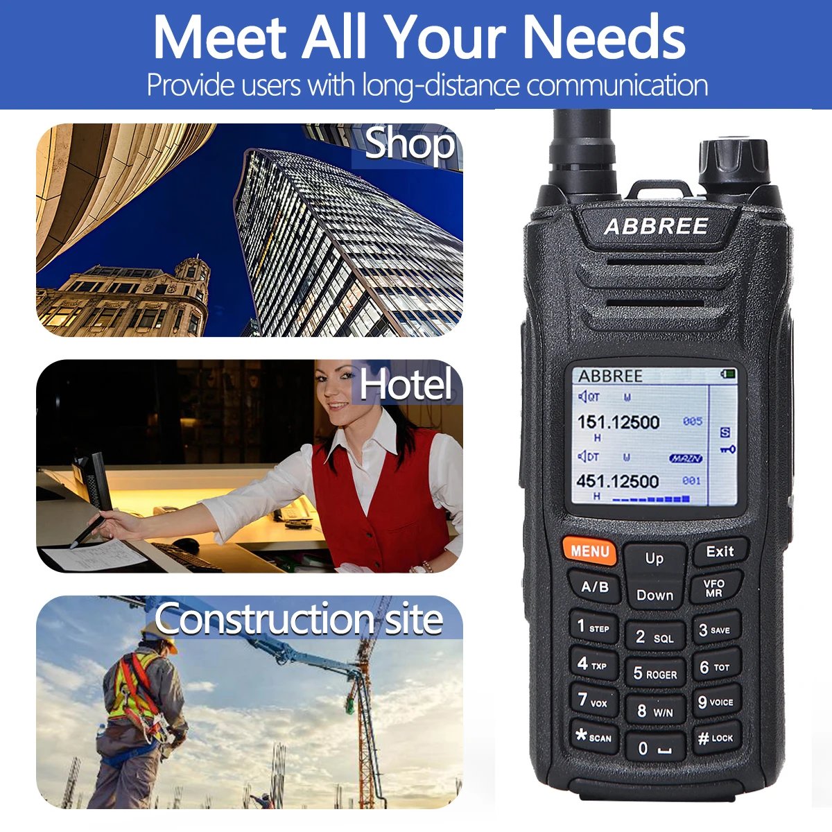 two way walkie talkie ABBREE AR-F6 Walkie Talkie Full Bands police band LCD Color Display Dual Display Dual Standby 999CH VOX DTMF SOS Ham Radio waterproof walkie talkies