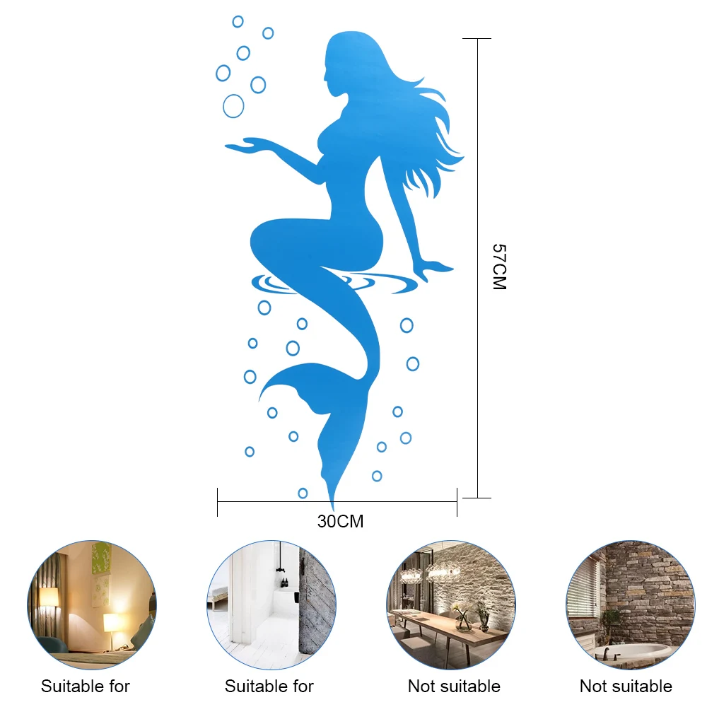 Наклейки для ванной комнаты с русалкой, водонепроницаемые обои для туалета, настенные Стикеры, 3D съемные обои для ванной комнаты, Стеклянные Настенные Украшения