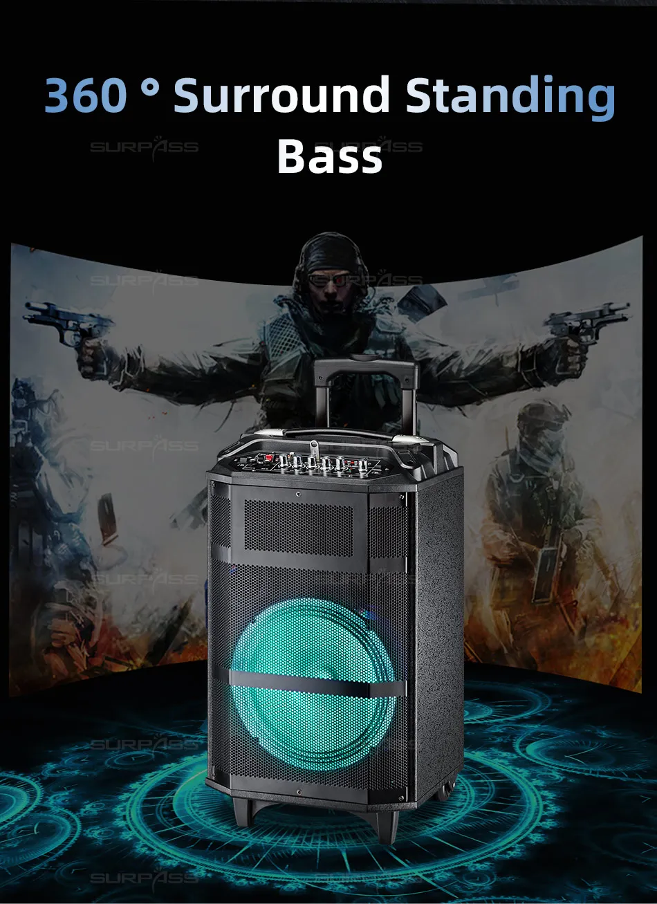 Outdoor or Home Karaoke Bass Treble Bluetooth Microphone Speaker 10'' Portable Battery Loudspeaker with FM Radio LED Light USB Outdoor or Home Karaoke Bass Treble Bluetooth Microphone Speaker 10'' Portable Battery Loudspeaker with FM Radio LED Light USB