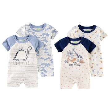 

2020 Summer Newborn Baby’s Clothing 3-12m Infant Baby’s Jumpsuit Cartoon Dinosaur Baby's Two Pieces Pure Cotton Rompers