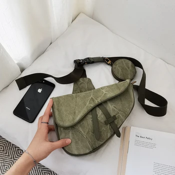 

Army Green Retro Saddle Bag Military Vintage Canvas Bag Cool Girl Crossbody Messenger Bag Women Trend New Shoulder Bag Female