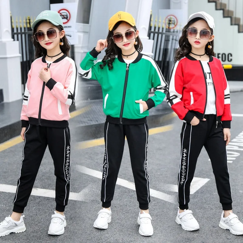 

3-13Y Spring Autumn Girls Coat + T Shirt + Pants Sets Infantil Tracksuit Active Children Clothing Baby Suit Casual Kids Clothes