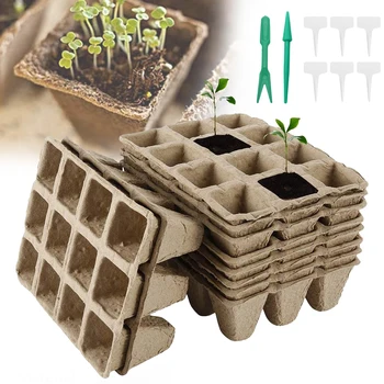 

8Pcs 12-Hole Pulp Seedling Tray Disposable Nursery Tray Degradable Garden Planter Seedling Starter Tray Plates Pots Garden