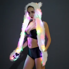 Светодиодный головной убор из искусственного меха, шапка-светильник с капюшоном в виде животного, теплая плюшевая шапка в виде волка с шарфом, перчатки для Хэллоуина, рождественской вечеринки, Новые шапки