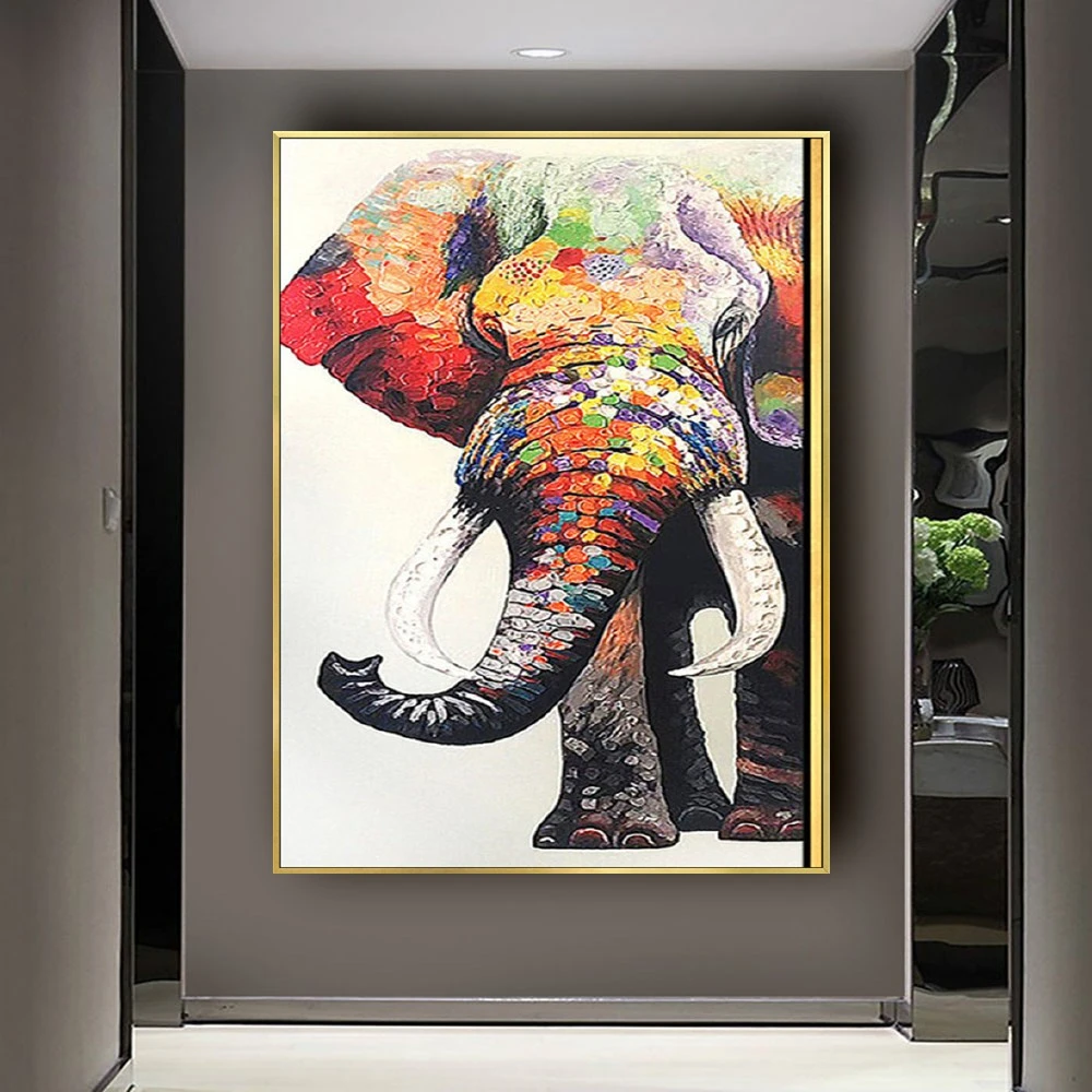 

Hand-Painted Oil Painting On Canvas Abstract Elephant Pattern Modern Decoration Wall Art Living Room Decor Picture No Framed