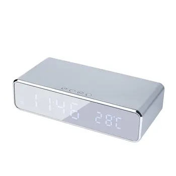 

Electric Led Alarm Clock with Telephone Wireless Charger Desktop Digital Thermometer Clock Hd Mirror Clock with Date