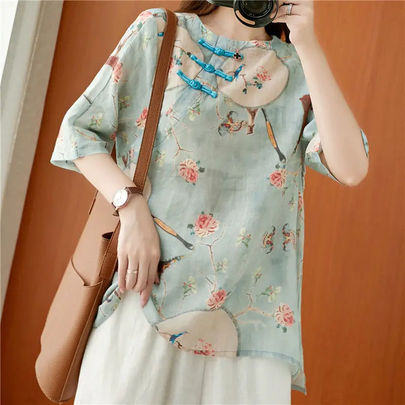 New Woman Traditional Chinese Clothing Top Retro Flower Print Hanfu Top Women Tops Elegant Oriental Tang Suit Chinese Blouse