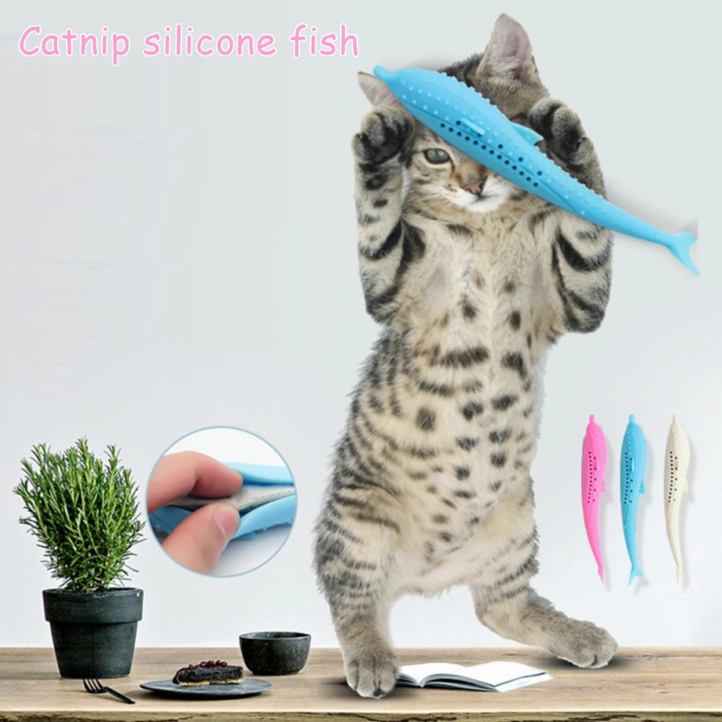 

Fish-Shaped Soft Silicone Mint Toothbrush Pet Cat Toys Fish Interactive Pet Supplies for Cat Catnip Cleaning Teeth Dog Chew Toys