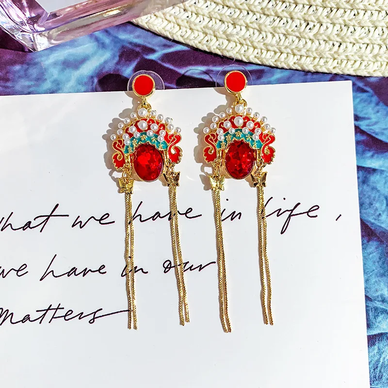 

S925 Silver Needle Retro Ethnic Earrings Peking Opera Chinese Style Face Earrings Chinese Style Mask Earrings Female