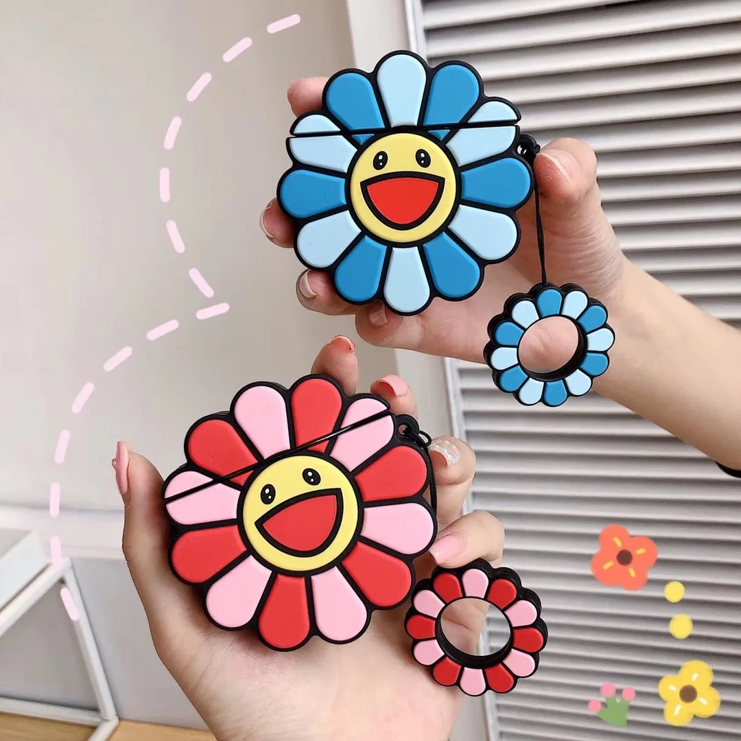 Мягкий силиконовый защитный чехол для наушников Murakami Takashi Smiley Sunflower, противоударный чехол, ремешок для подарка