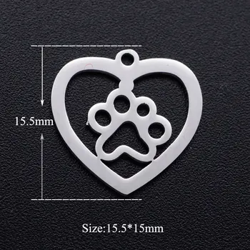 

5pcs/lot 100% Stainless Steel Heart Dog Cat Paw diy Charms Wholesale Necklace Pendants Jewelry Making Pendant For Earring Making