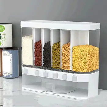 

10L Wall Mounted Divided Rice and Cereal Dispenser Automatic Plastic Cereal Storage Box Moisture Proof Plastic Sealed Kitchen