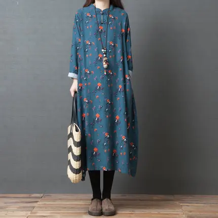 

Spring Clothing New Style 2019 Korean-style Loose And Plus-sized Fashion Retro Frog Big Flower Cotton Dress Women's