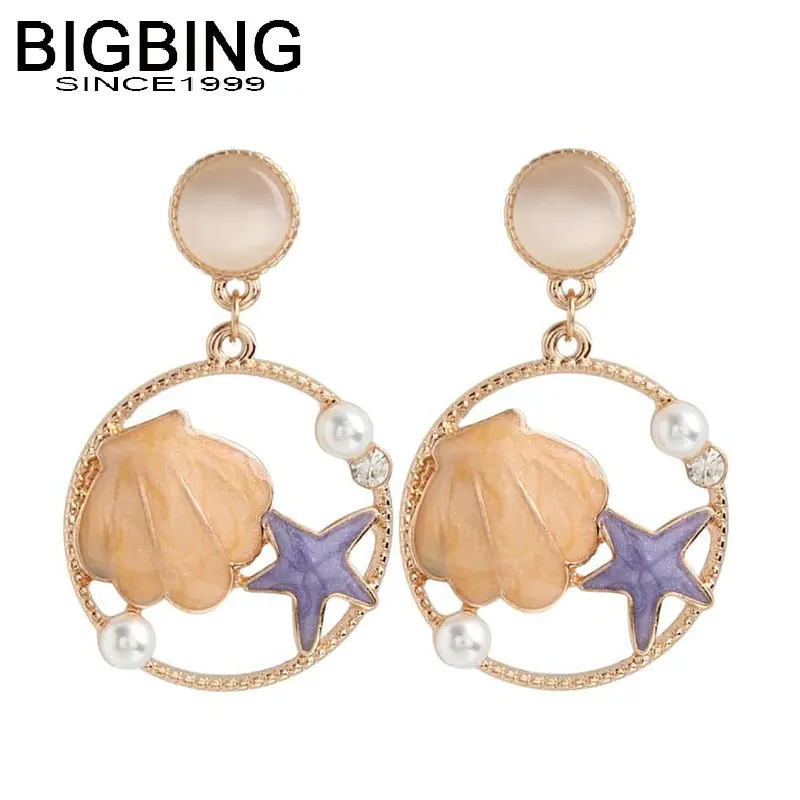 J248 BIGBING ювелирные изделия, модные золотые серьги-гвоздики в виде звезды с жемчугом, женские серьги, модная Ювелирная серьга хорошего качества