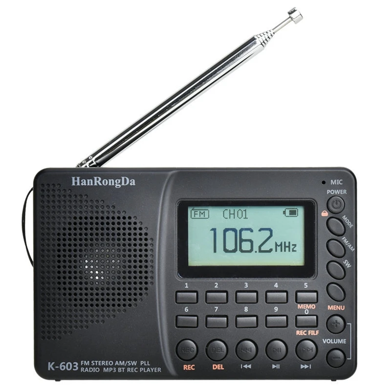 HanRongDa K 603 полный диапазон радио Bluetooth FM AM SW Портативный карман S MP3 цифровой записи