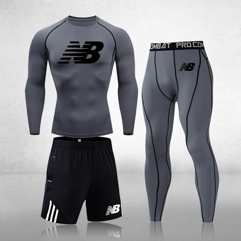 Traje de compresión de 3 piezas para hombre, ropa deportiva de secado rápido para correr, trotar, gimnasio, ejercicio, Fitness
