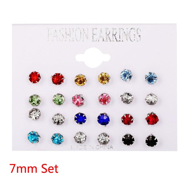 12 Pair/Pack White Shiny Wedding Stud Earrings Set For Women Men Crystal Jewelry Accessories Oorbellen Jewelry Earrings