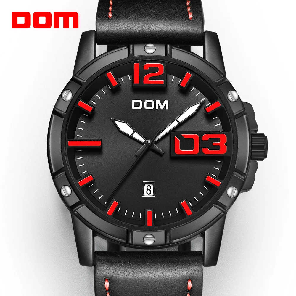

DOM Watch Men Luxury Sport Quartz wristwatch clock Mens Watches Leather Business Waterproof watch Relogio Masculino M-1218BL-1M5