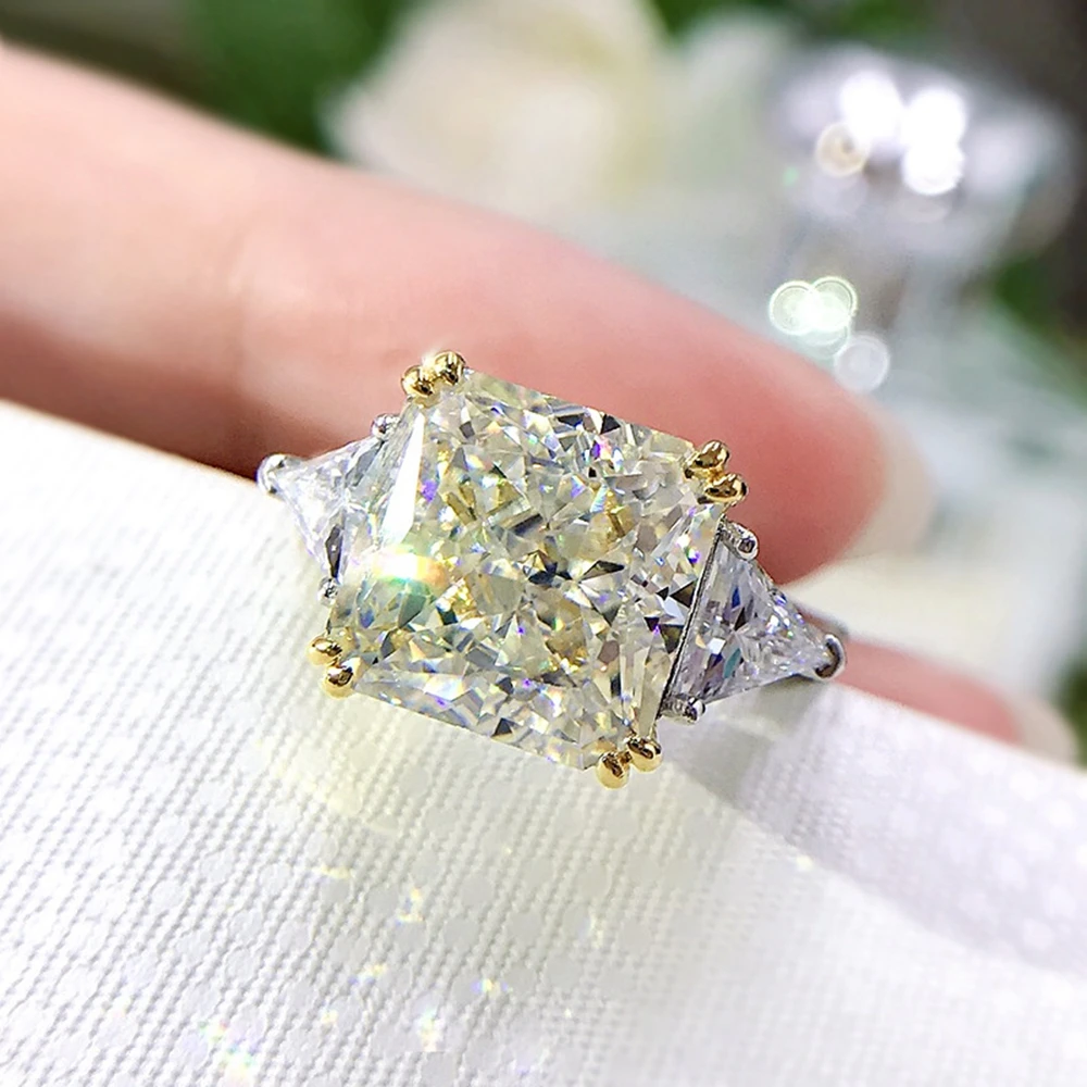 925 Sterling Silver 10*10 MM G Color Created Moissanite Wedding Engagement Ring For Women Fine Jewelry