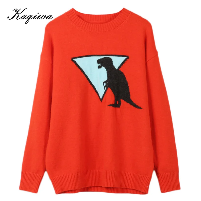 Женский свитер с рисунком динозавра Star same новинка осень-зима 2020 милый кремового