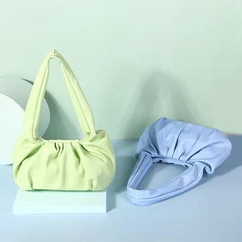 

PU Solid Leather Color Pleated Bags For Women 2020 Autumn Simple Design Shoulder Handbags Female Travel Bag 2NUJ