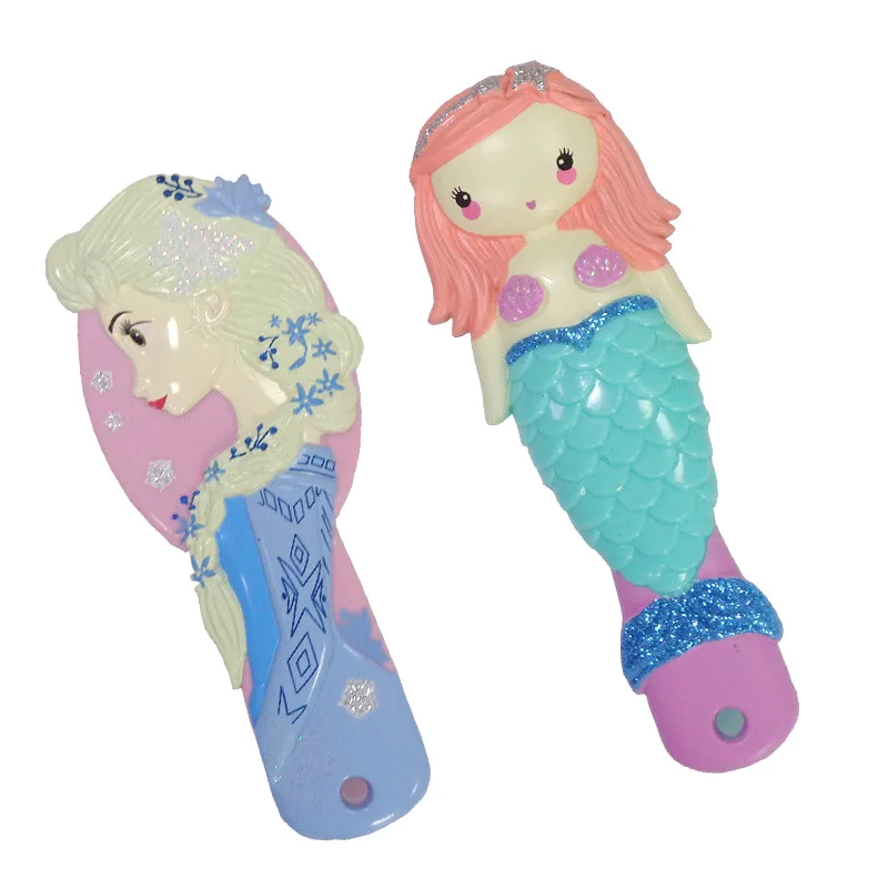 Disney 3D Cartoon Comb Frozen Princess Kids Gentle Anti-static Girl Princess Frozen Hair Brushes Mermaid Ariel Handle Hair Comb