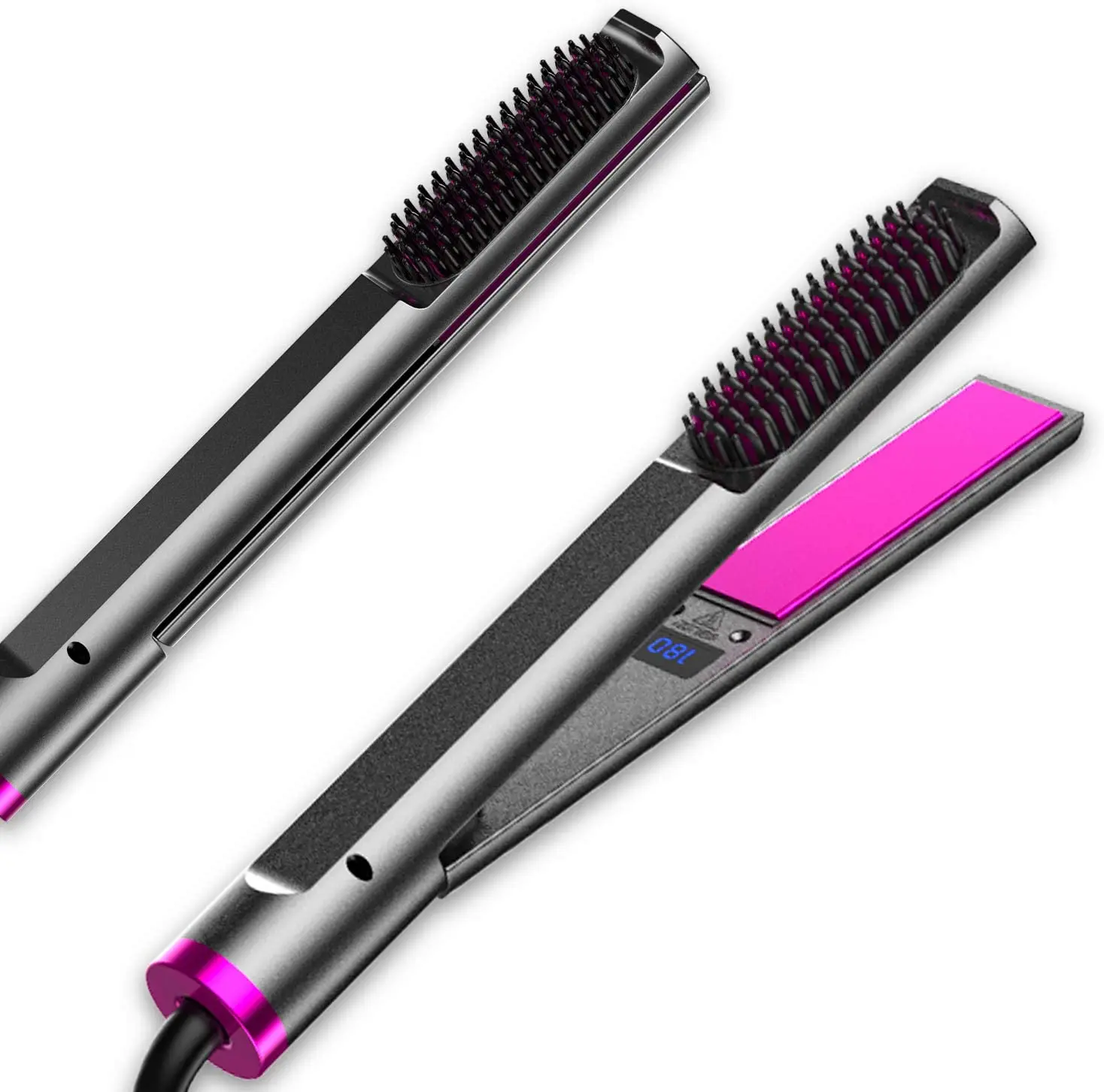 Curling Iron Brush Hair Curler Wave Electric Curly Corrugation for Hair 2 In 1 Flat Iron Hair Straightener Brush Heating Comb