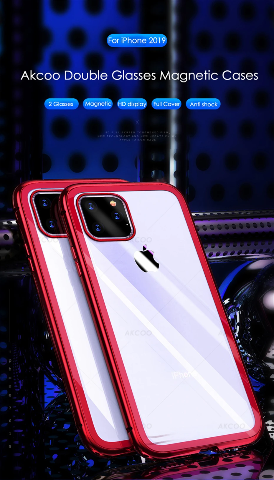 Akcoo Магнитный адсорбционный металлический чехол для телефона для iPhone 11 Pro Max переднее и заднее закаленное стекло для iPhone 6S 7 8 XR XS Max чехол