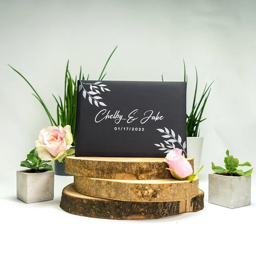 

Personalized Rustic Wedding Guest Book, Engagement Guestbook, Guest Book with Leaves,cutom Botanical Guest Book, Keepsake Book