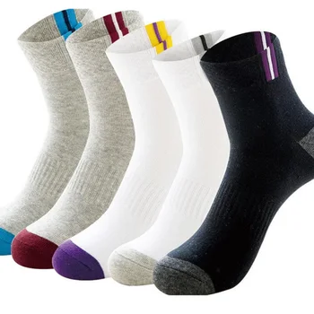 

5 Colors Men's Cotton Socks Breathable Elastic Socks for Male Solid Color Stretchy Sports Short Sock Suit for All Season