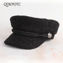 QDKPOTC осень зима новые женские шапки в стиле милитари Британский ретро берет простая модная свободная плоская кепка регулируемая темно-синяя шапка
