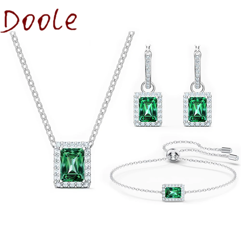 

2020 Fashion SWA New Rectangle Necklace Charming Rectangle Green Decorative Crystal Women Necklace Elegant Romantic Gift