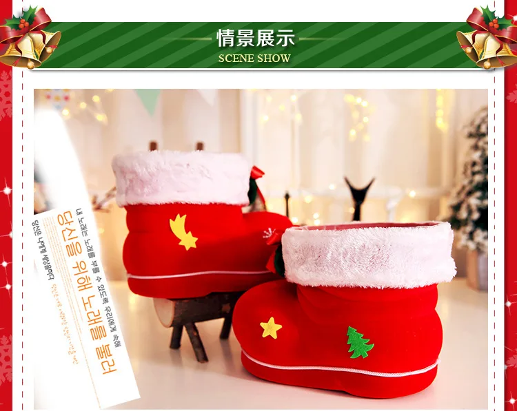 Large Size Christmas Red Flocked Candy Boots Creative Christmas Candy Jar Gift Box Decorations Props