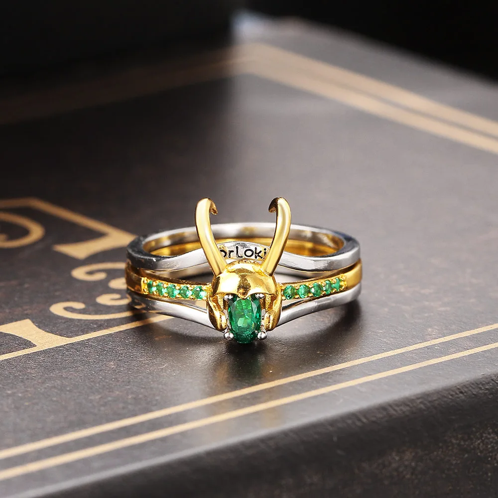 Crystal Rings Stone Rings Fashion Rings Stackable Rings Fashion Ring Finger Rings Loki Ring Sets For Women Superhero Thor Green Crystal Matching Crown Helmet Rings Stacking Jewelry Unisex Cosplay Accessories 03