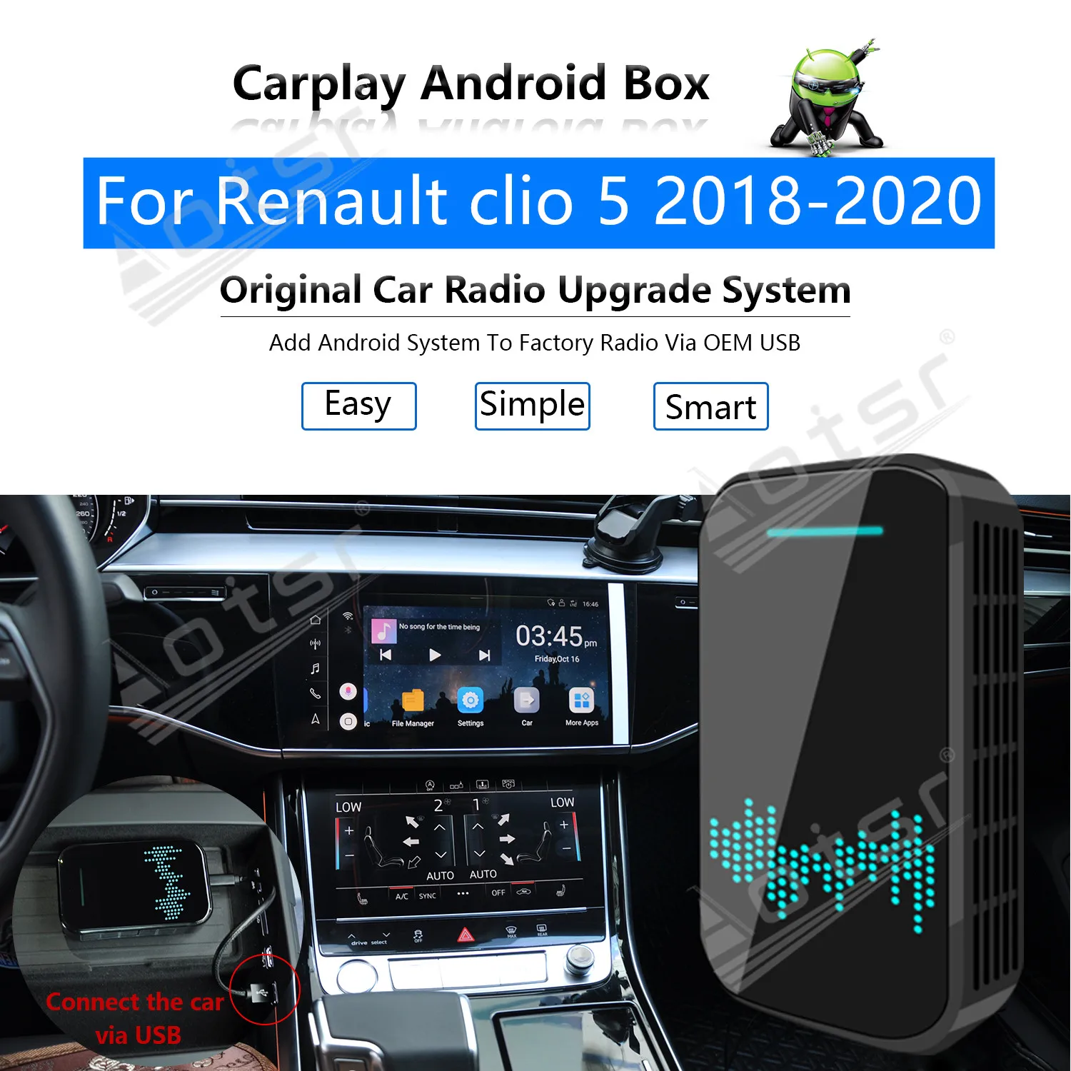 

Автомагнитола Carplay Android Ai Box для Renault Clio 5 2018-2020, мультимедийный плеер Apple CP Ai Box, беспроводное обновление Mirror Link GPS