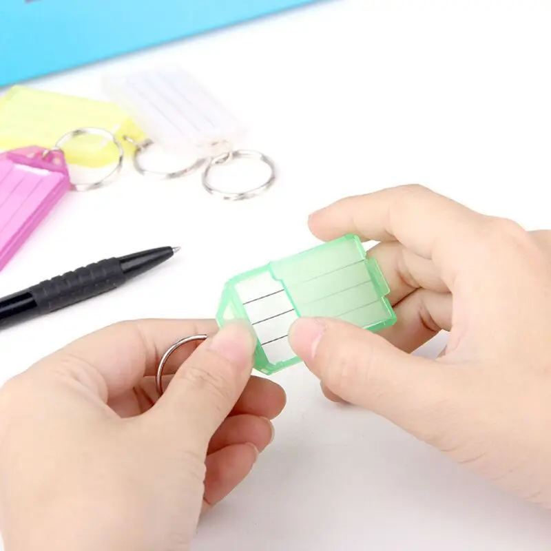 20Pcs Tough Plastic Key Tags with Split Ring Label Window Assorted Colors Random Colors Plastic Key Tags