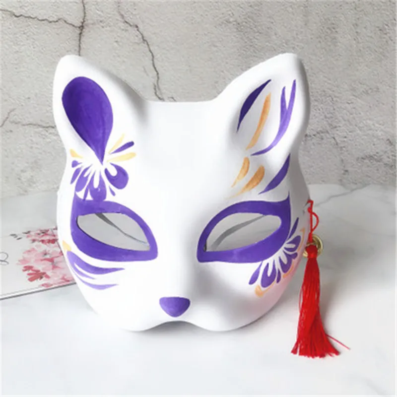 2 шт Вечерние Маски рисованная маска Аниме COS Cat Fox маска с колокольчик-кисточка