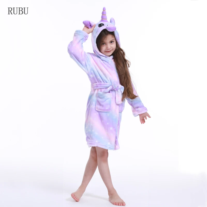 Purple stars Kigurumi/Детские Банные халаты с капюшоном и единорогом; детский банный халат со звездами и радугой; пижамы для мальчиков и девочек; ночная рубашка; детская одежда для сна - Цвет: Purple stars
