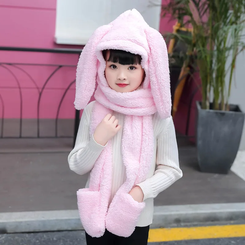 pink-kid 3 в 1 Детские теплые зимние лыжные шапочки для малышей, шапка, милый шарф с капюшоном, милые шарфы с капюшоном для родителей и ребенка, для девочек и мальчиков - Цвет: pink-kid