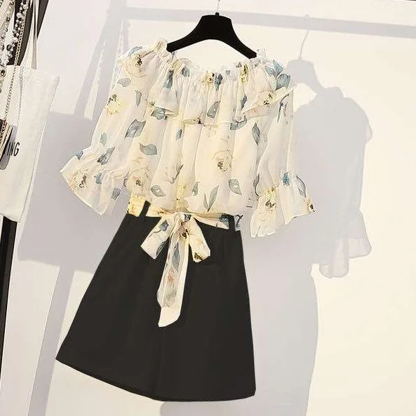 New Summer Women Tracksuit Clothes Female Floral Print Tops And Shorts 2 Piece Set Ladies Vintage Slim Suits Outfits AQ583 |