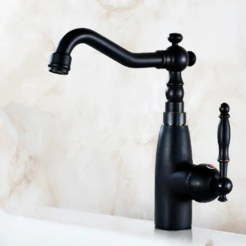 

Basin Faucets Retro Bathroom Sink Faucet Single Lever Rotate Spout Bath Deck Mounted Hot Cold Mixer Tap Black Faucet
