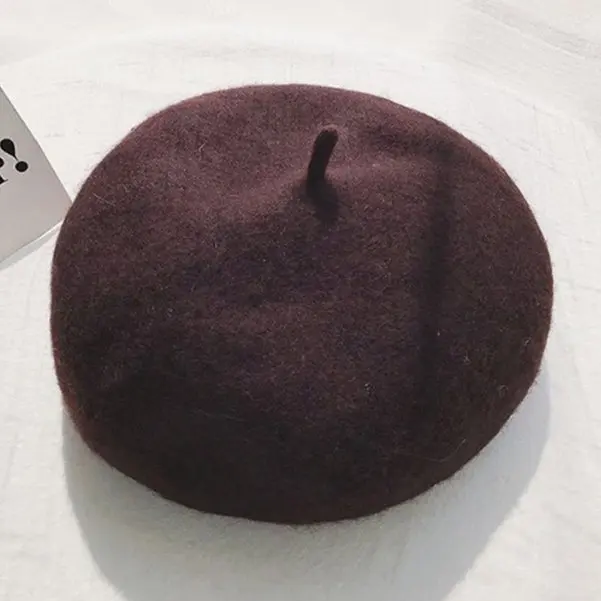 Dark Coffee Модный шерстяной берет, шапка, Женский фетровый берет, британский стиль, для девушек, берет, шапка для девушек, одноцветная, громоздкая, Осень-зима, женские шапки - Цвет: Dark Coffee