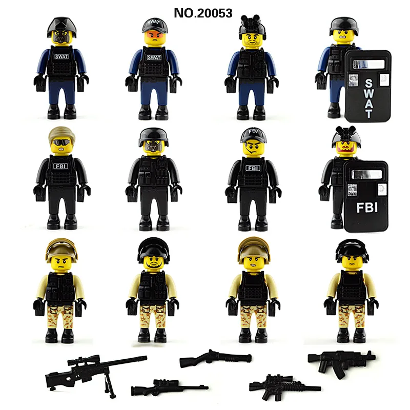 12 шт./компл. Набор фигурок полицейской военной команды город полиция оружие щит