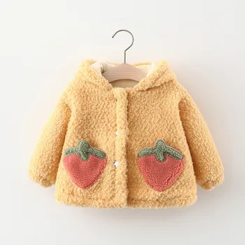 

Winter Warm Baby Girls Strawberry Long Sleeve Hooded Thick Fleece Princess Party Jackets Kids Outerwear Cardigans Coats Casaco