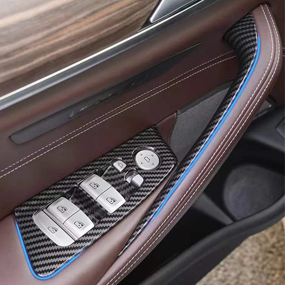 자동차 인테리어 도어 탄소 섬유 내부 손잡이 창 스위치 커버 트림, BMW 5 시리즈 G30 G31 G38 F90 2017 2018 2019 2020 2021