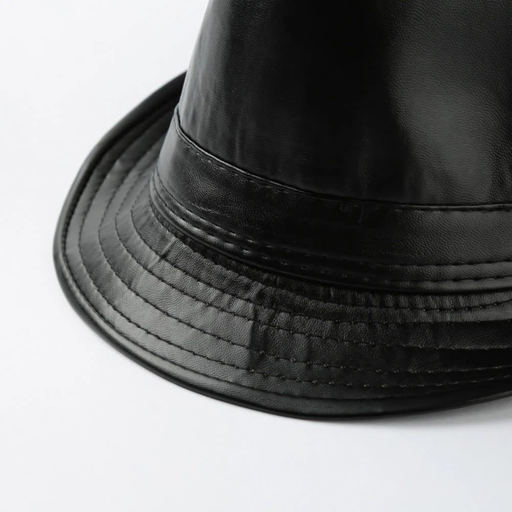 Мужская и женская мужская фетровая шляпа из искусственной кожи, формальная винтажная джазовая шляпа, черная,, высокое качество