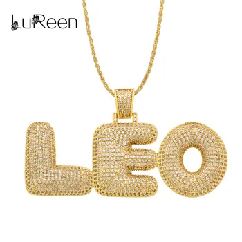 

LuReen Name Bubble Letters Pendant Necklaces Men Women Cubic Zircon Necklace Gold Rope Chain Tennis Chain Jewelry