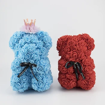 

PE Foam Artificial Rose Teddy Bear With Crown And Sweet Ribbon Bow Eternal Flower Doll Romantic Valentine's Day Gift NEW