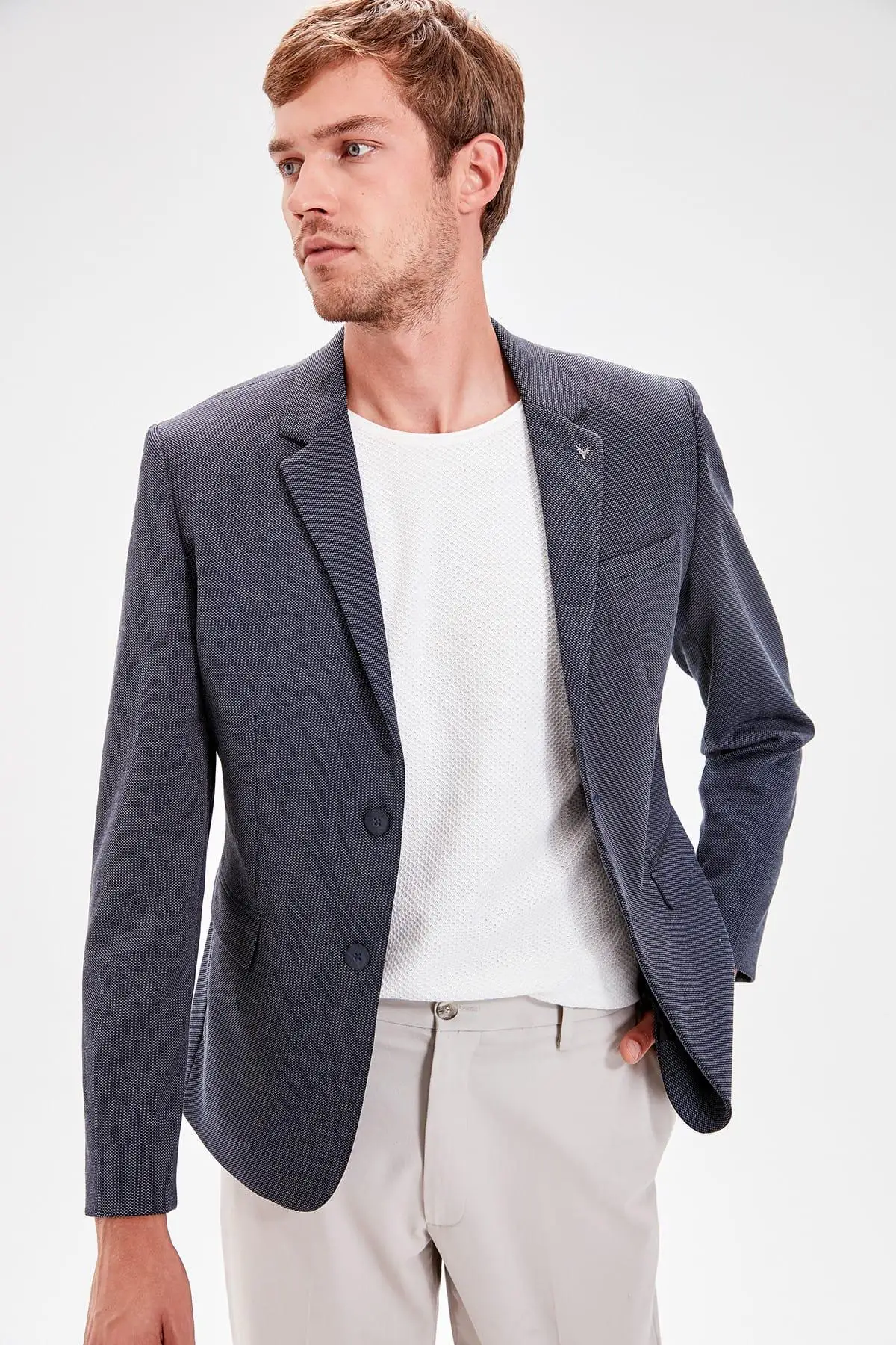 

Trendyol Navy Blue Mens Double Button Pin Slim Fit Jacket New TMNAW20CE0019